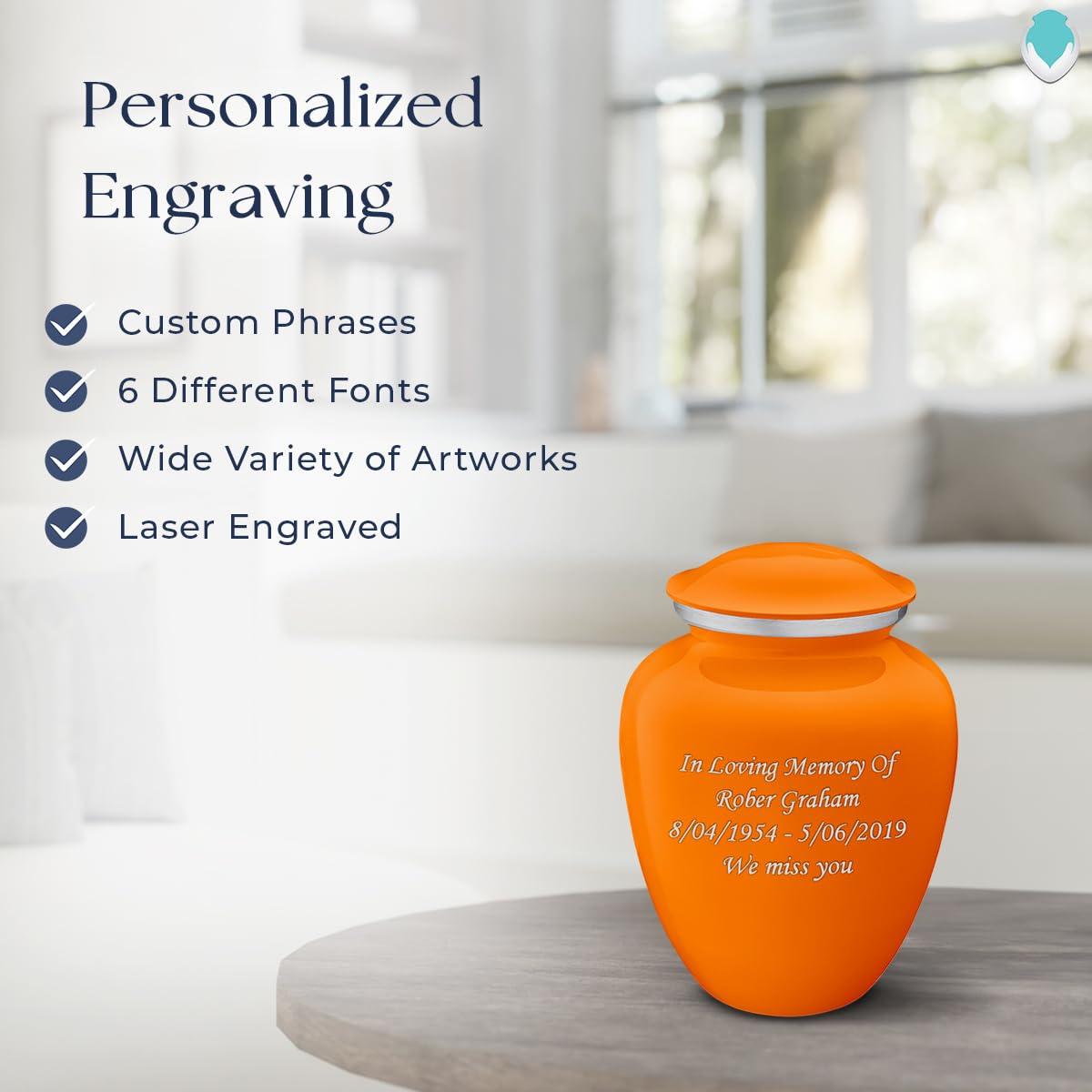 GetUrns Geturns Embrace Small Personalized Cremation Urns for Human Ashes I Burnt Orange Funeral Urn for Women and Men with Double Side Engraving I 44 lbs