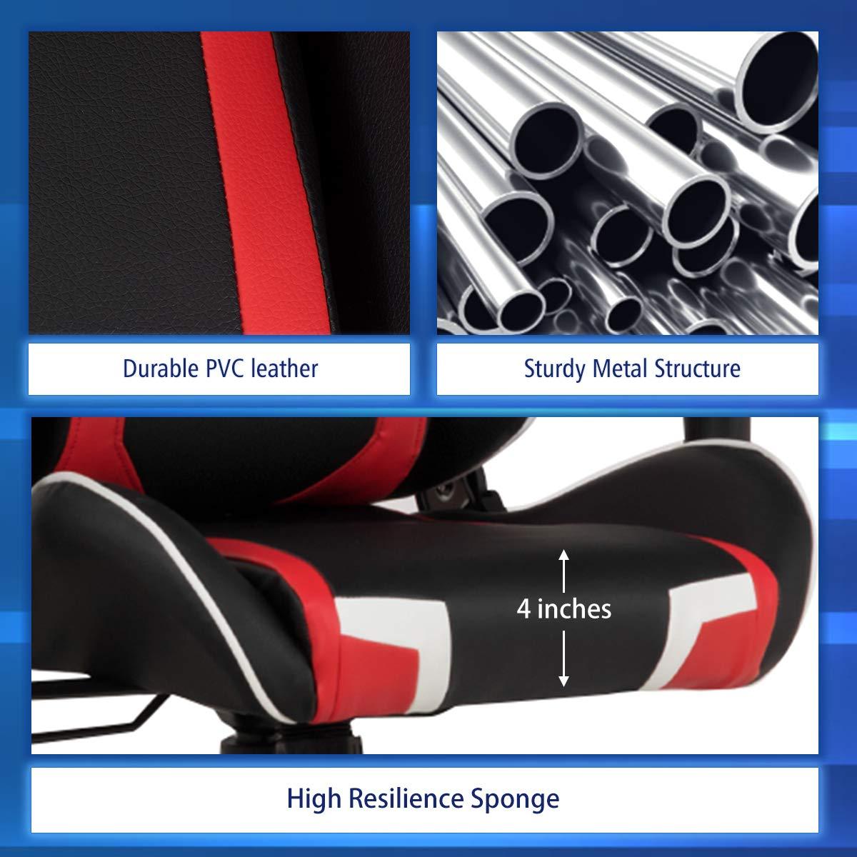 Goplus Goplus Gaming Chair, Massage Office Chair Computer Gaming Racing Chair, High Back PU Leather Adjustable Arms Headrest Ergonomic Reclining Game Chair, Rolling Swivel Executive Chair