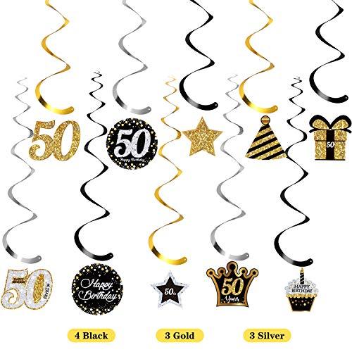 Blulu Blulu 50th Birthday Party Foil Hanging Swirls Decorations Ceiling Glitter Celebration 50th Hanging Swirls Cutouts Ornaments for Men Women 50 Years Old Party Supplies, 30 Pcs