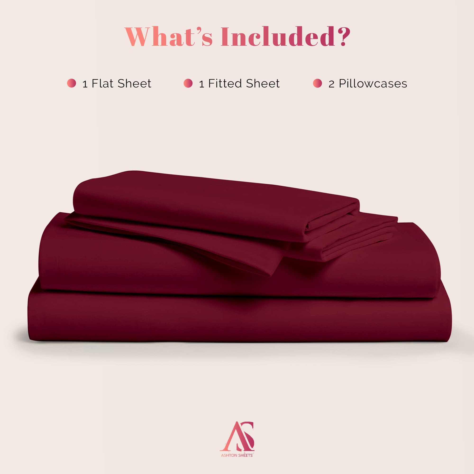 Ashton Sheets Ashton Sheets 100% Egyptian Cotton Sheets Queen Size - 1000 Thread Count 4 PC Queen Sheet Set Egyptian Cotton, Sateen Luxury Sheets Queen Size, High Thread Count Sheets, 16\" Deep Pocket - Burgundy
