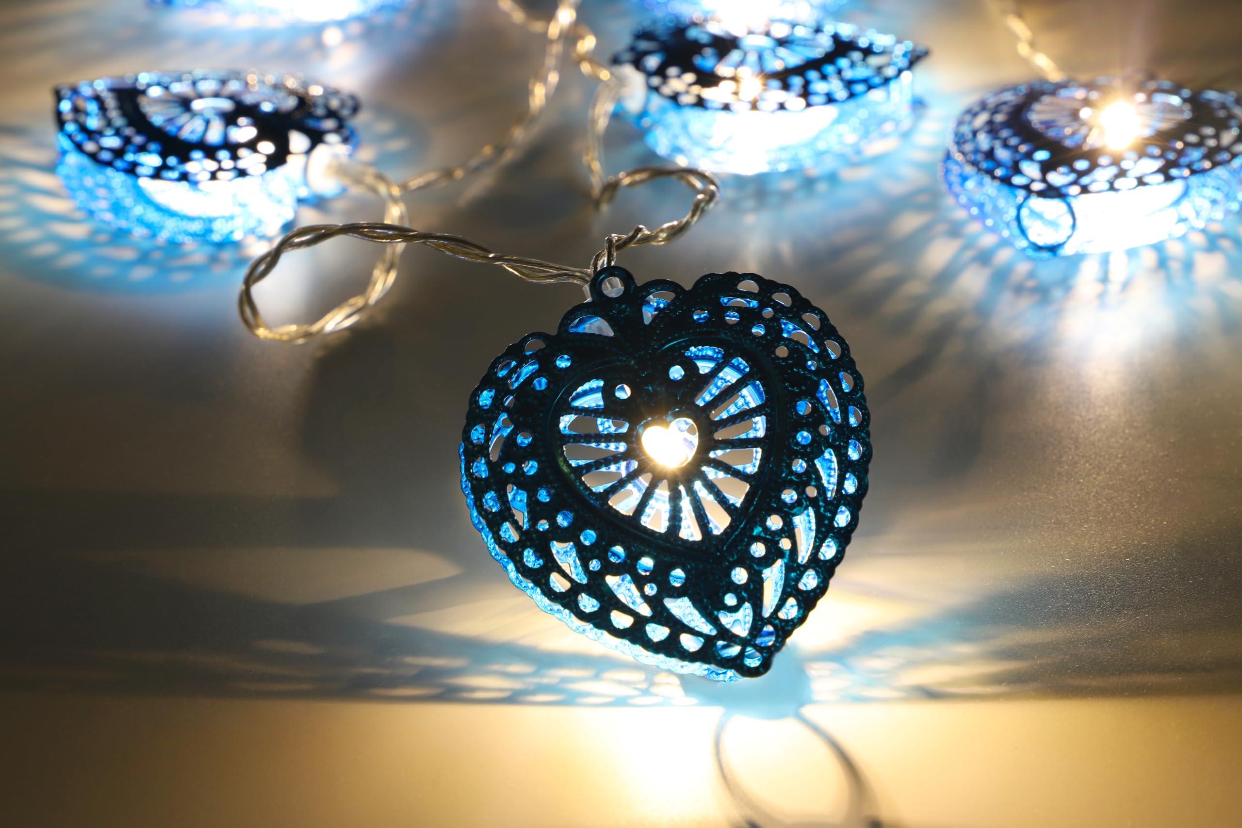 Christmas Concepts Christmas Concepts 1.5m (5ft) 10 Warm White LED Metal Filigree Turquoise Heart Shaped Fairy Lights - Christmas Lights - Everyday Lights - Bedroom Lights