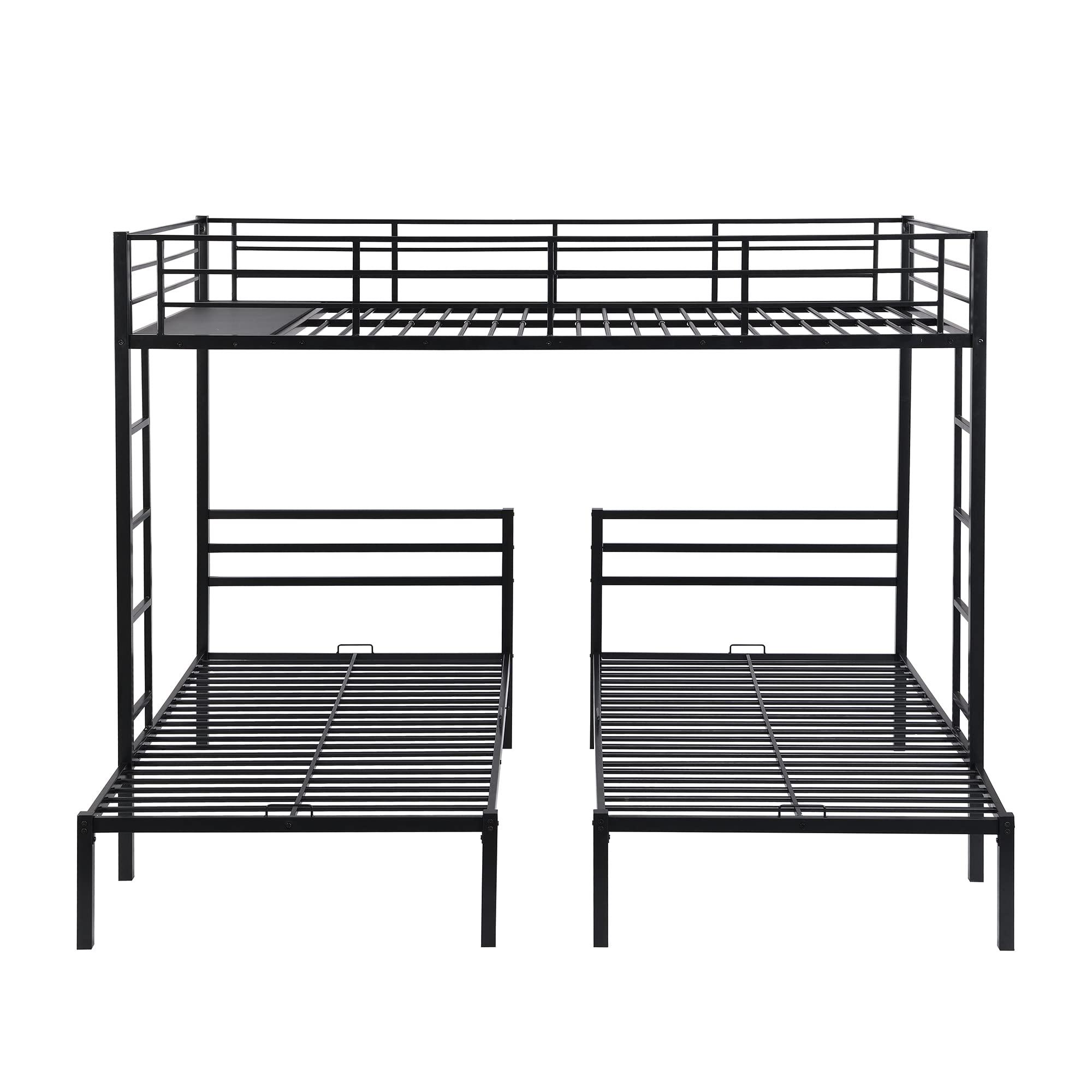 SOFTSEA SOFTSEA Heavy Duty Metal Triple Bunk Beds Full Over Twin & Twin L-Shaped Bunk Bed with Built-in Shelf for Boys Girls