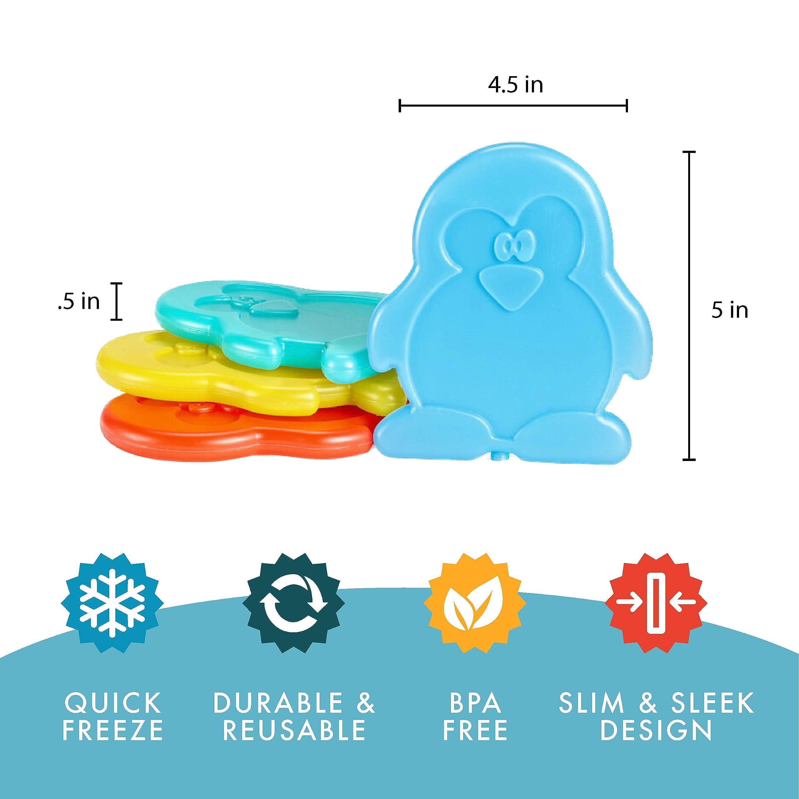 Fit & Fresh Fit & Fresh Cool Coolers Kids Lunch Box Ice Packs, Slim Ice Packs for Lunch Bags, Lunch Ice Packs Reusable-Multicolored, Set of 4 (Penguin)