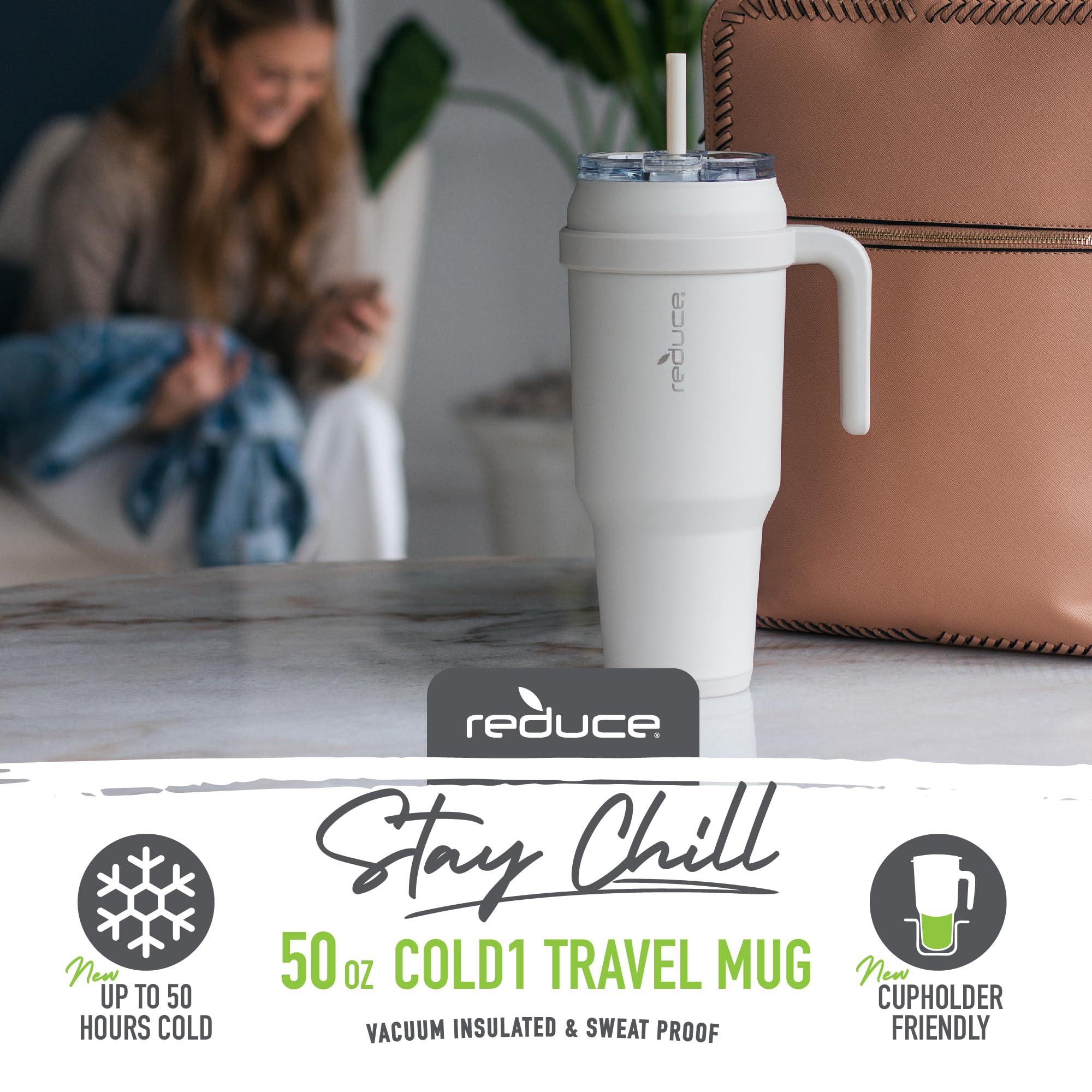 REDUCE REDUCE 50 oz Stainless Steel Tumbler with Handle - Dual-Wall Vacuum Insulated Travel Mug, Sweat-Proof Lid & Reusable Straw - Keeps Drinks Cold for 24 Hrs, Fits Cupholders, Dishwasher Safe - Black