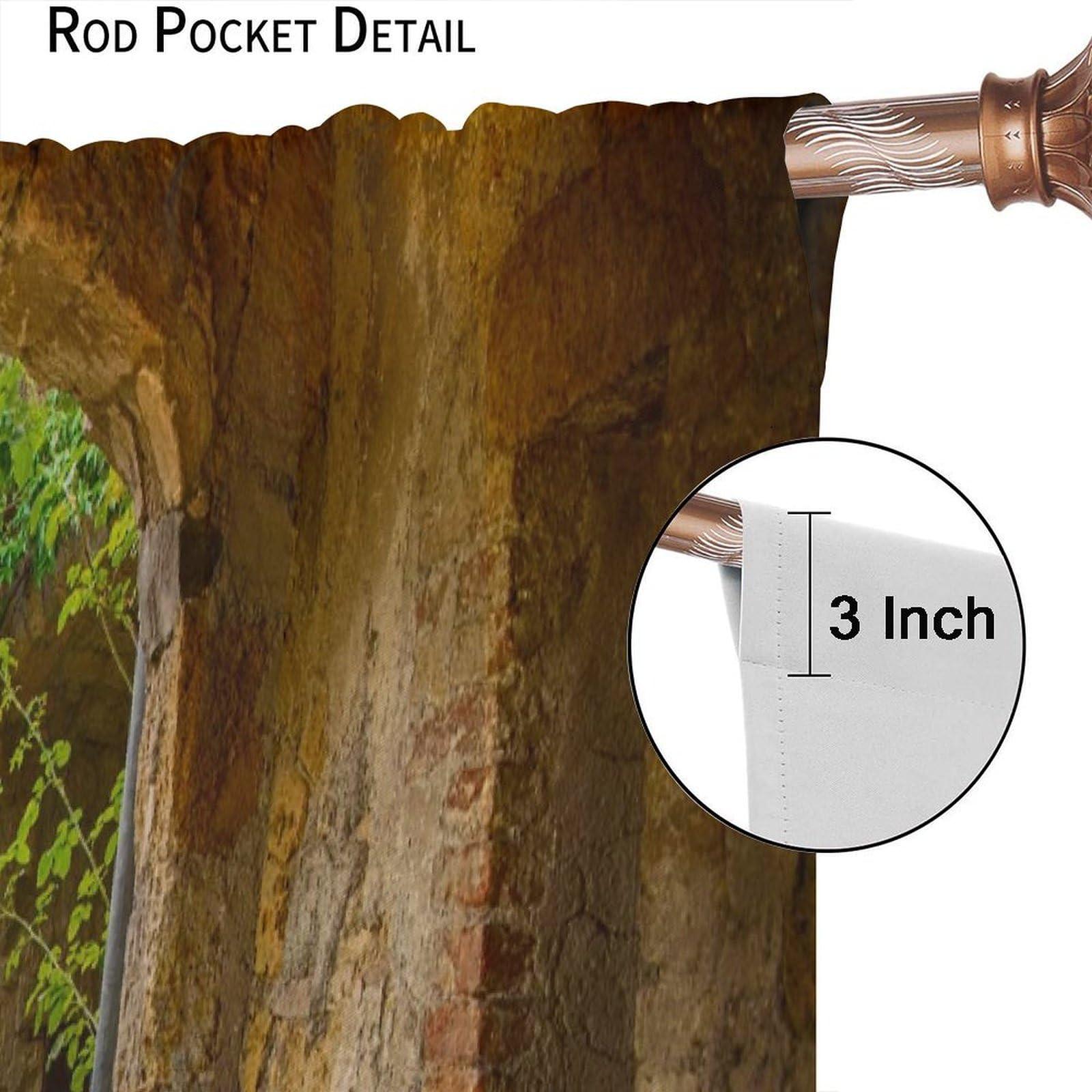 ZhiRain Scenery Kitchen Italian Curtains, Landscape from Door Antique Style Stone Village Tuscany Italian Valley, Blackout Rod Pocket Window Drapes 2 Panel Set for Kitchen Cafe Decor 63x72in