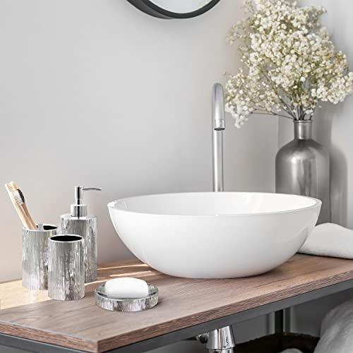 Blue Donuts Blue Donuts Bathroom Accessories Set, Toothbrush Holder, Soap Dispenser, Silver, Ceramic, 4 Piece