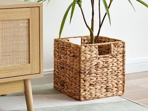 StorageWorks StorageWorks Wicker Baskets for Storage with Liners, Water Hyacinth Storage Baskets for Organizing, Handwoven Wicker Storage Cubes, Large, 2 Pack