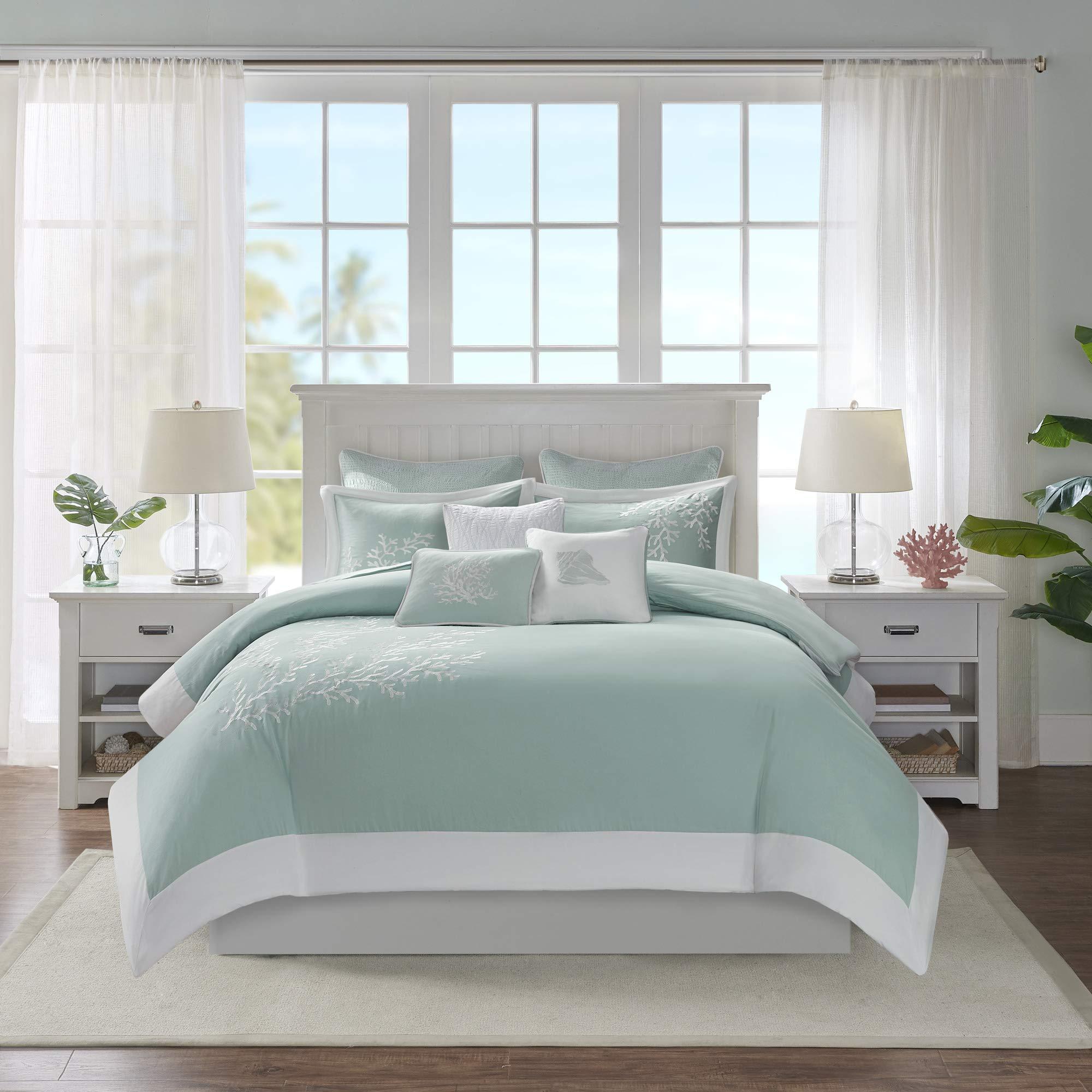 Harbor House Harbor House 100% Cotton Duvet Cover, Jacquard Coastal Coral Duvet Cover Set Light Weight Bed Comforter Covers, Coastline Blue King/Cal King (106\"x90\") 3 Piece