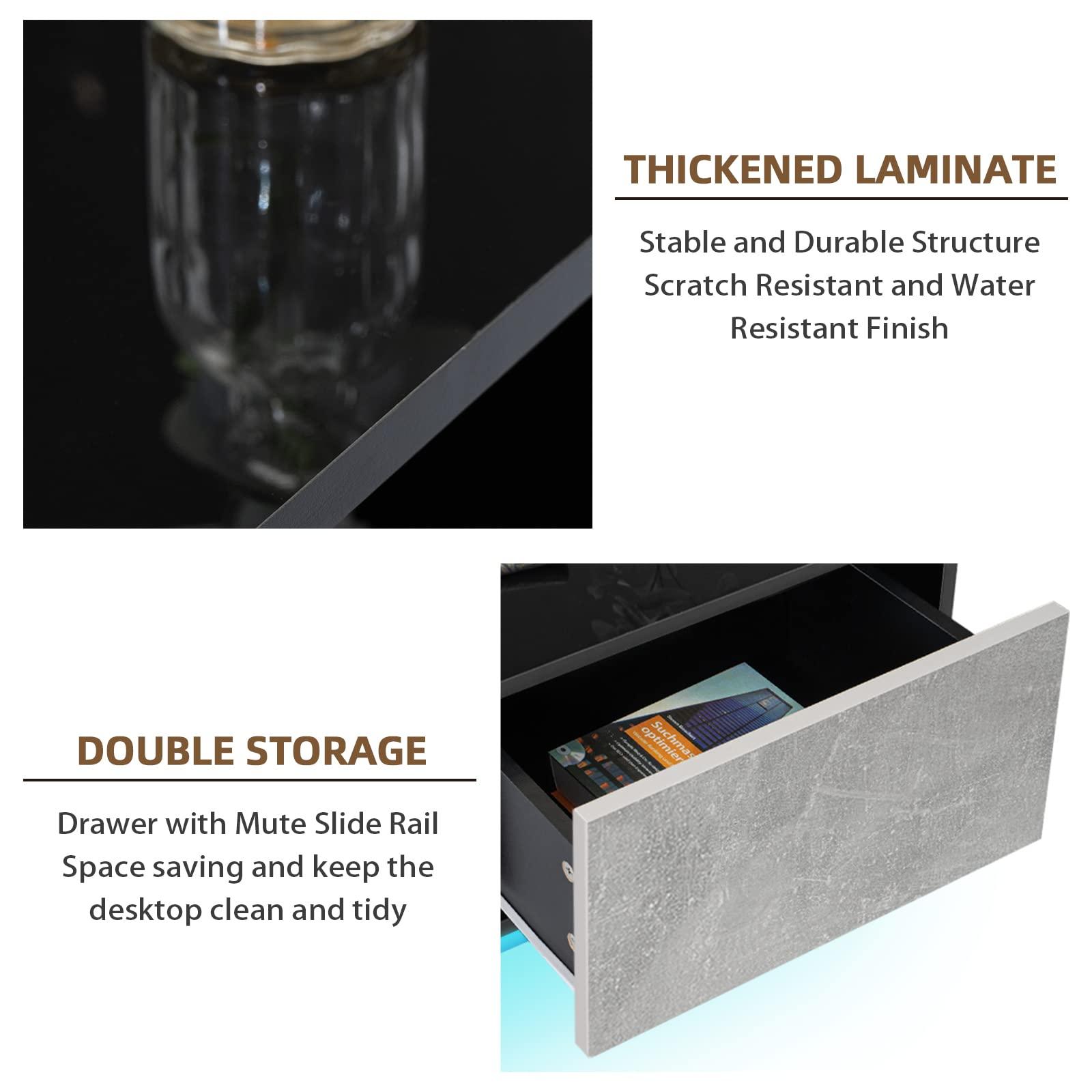 HOMMPA HOMMPA Small LED Coffee Tables for Living Room Grey Coffee Table with LED Lights Modern Low Profile Center Table with High Gloss Table Top for Small Place 13\" Tall