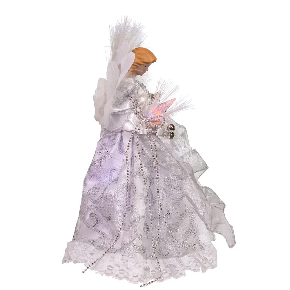 Kurt S. Adler Kurt Adler CUL Fiber Optic LED Angel Christmas Treetop Figurine, 12-Inch, White and Silver