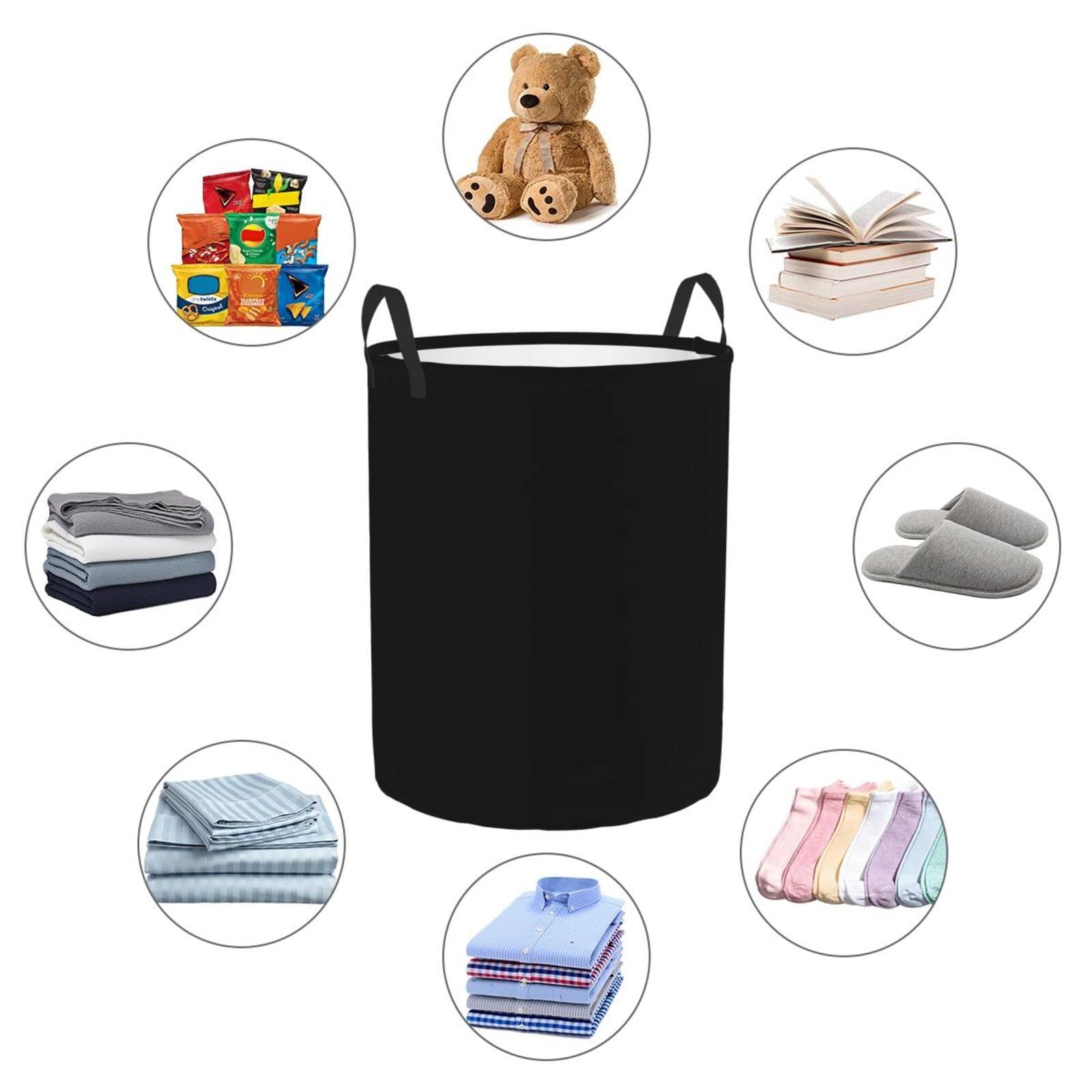 EdNeY Black Laundry Hamper with Durable Handle Waterproof Foldable Laundry Basket Round Dirty Clothes Organizer Storage Basket for Home Bathroom Office Nursery