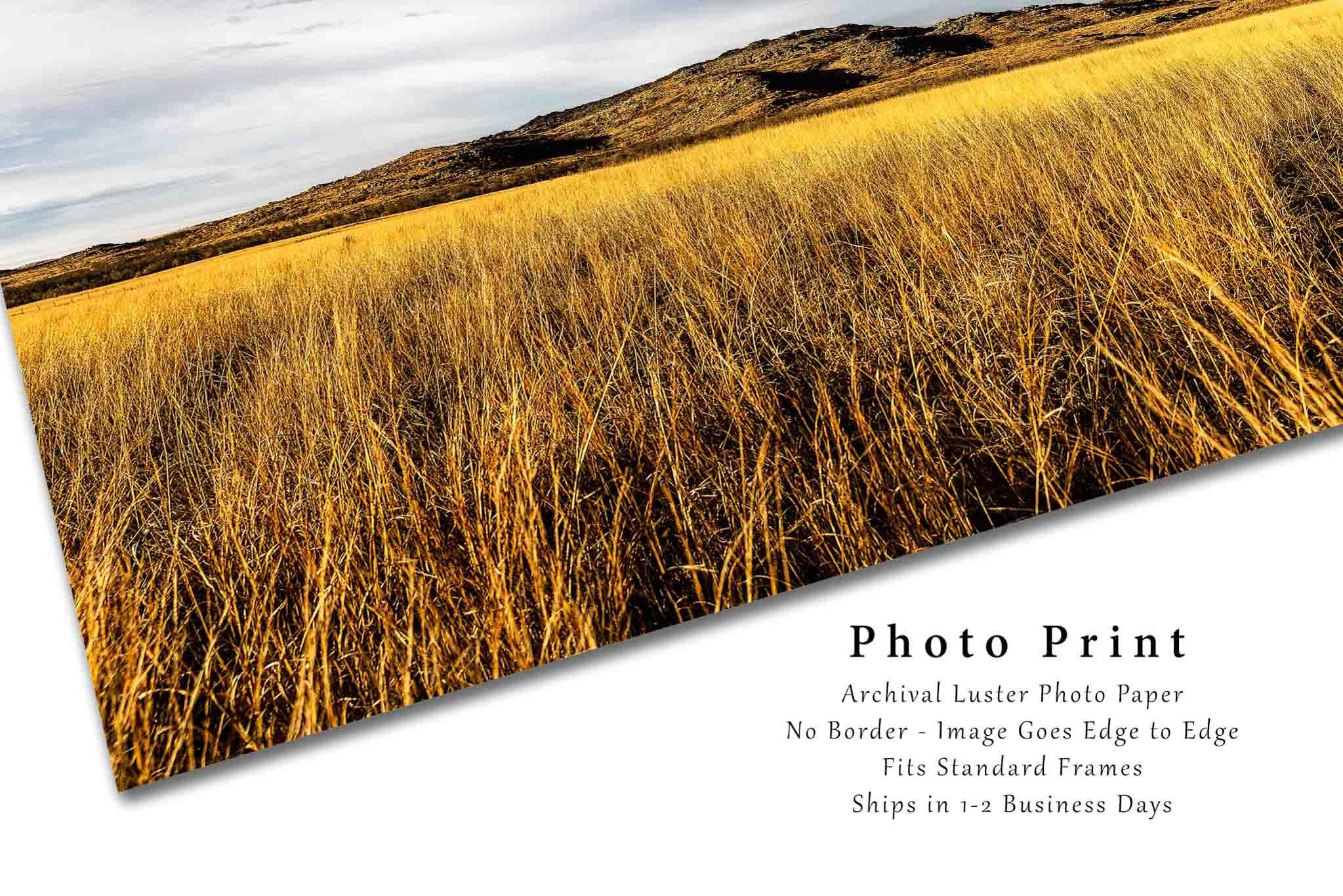 Southern Plains Photography Wichita Mountains Photography Print (Not Framed) Picture of Mountain Overlooking Golden Prairie Grass on Autumn Day in Oklahoma Great Plains Wall Art Nature Decor (5\" x 7\")