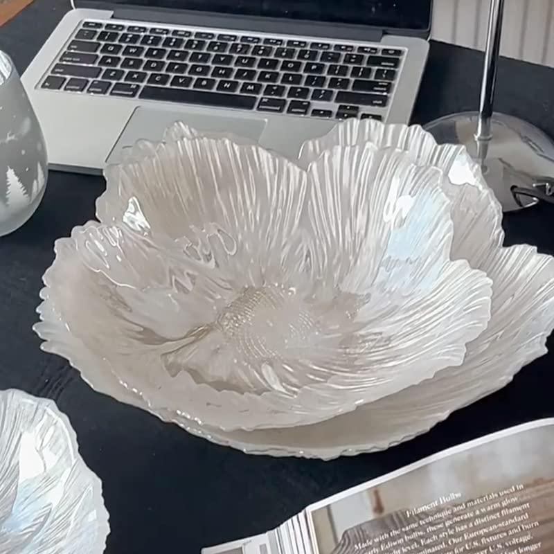 ITONC ITONC Art Glass Bowl Flower-shaped for Fruits/Vegetables/Bread/SnackTabletop Crystal Glass Fruit Plates Bowl for Dessert Plate,Modern Fruit Bowls for Kitchen Home Use (L)