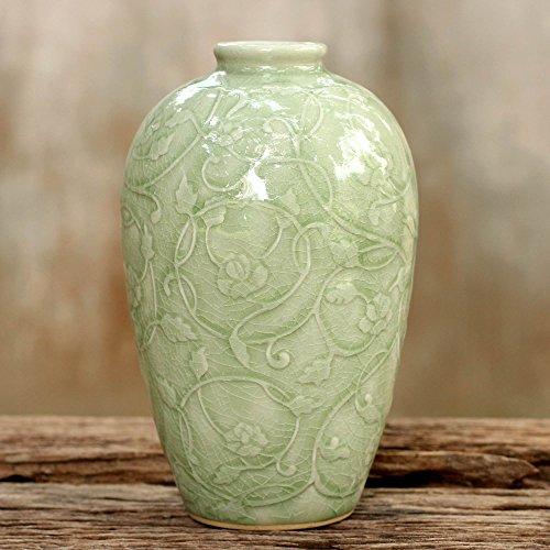 NOVICA NOVICA Decorative Celadon Ceramic Vase, Green, Wildflower'