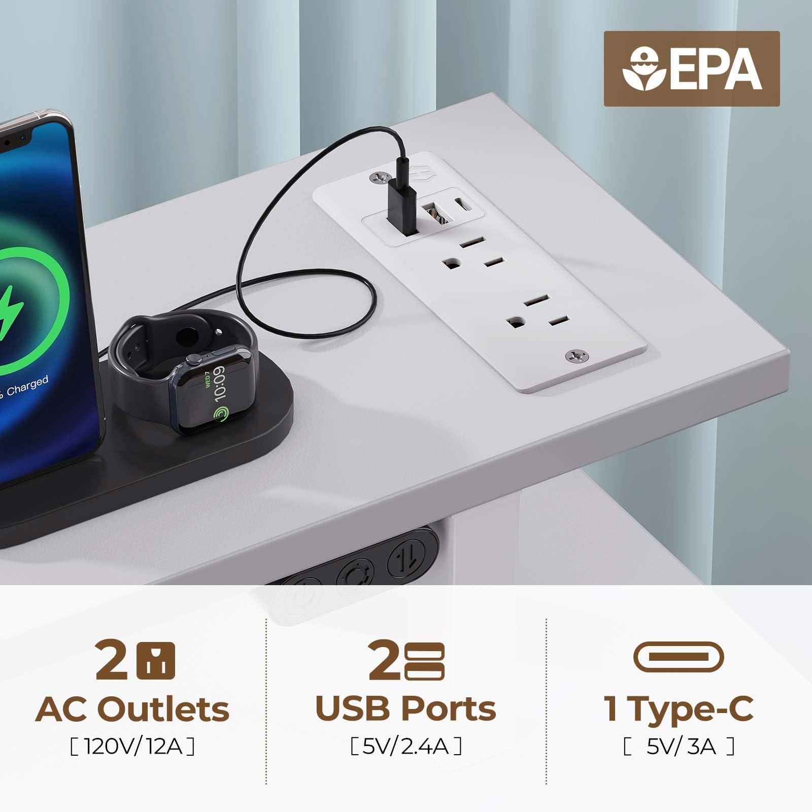 Seventable Seventable Computer Desk 55.1" with LED Lights & Power Outlets, Home Office Desk with 4 Drawers, Writing Desk with Keyboard Tray, Study Table with Monitor Stand, Work for Home Office, White