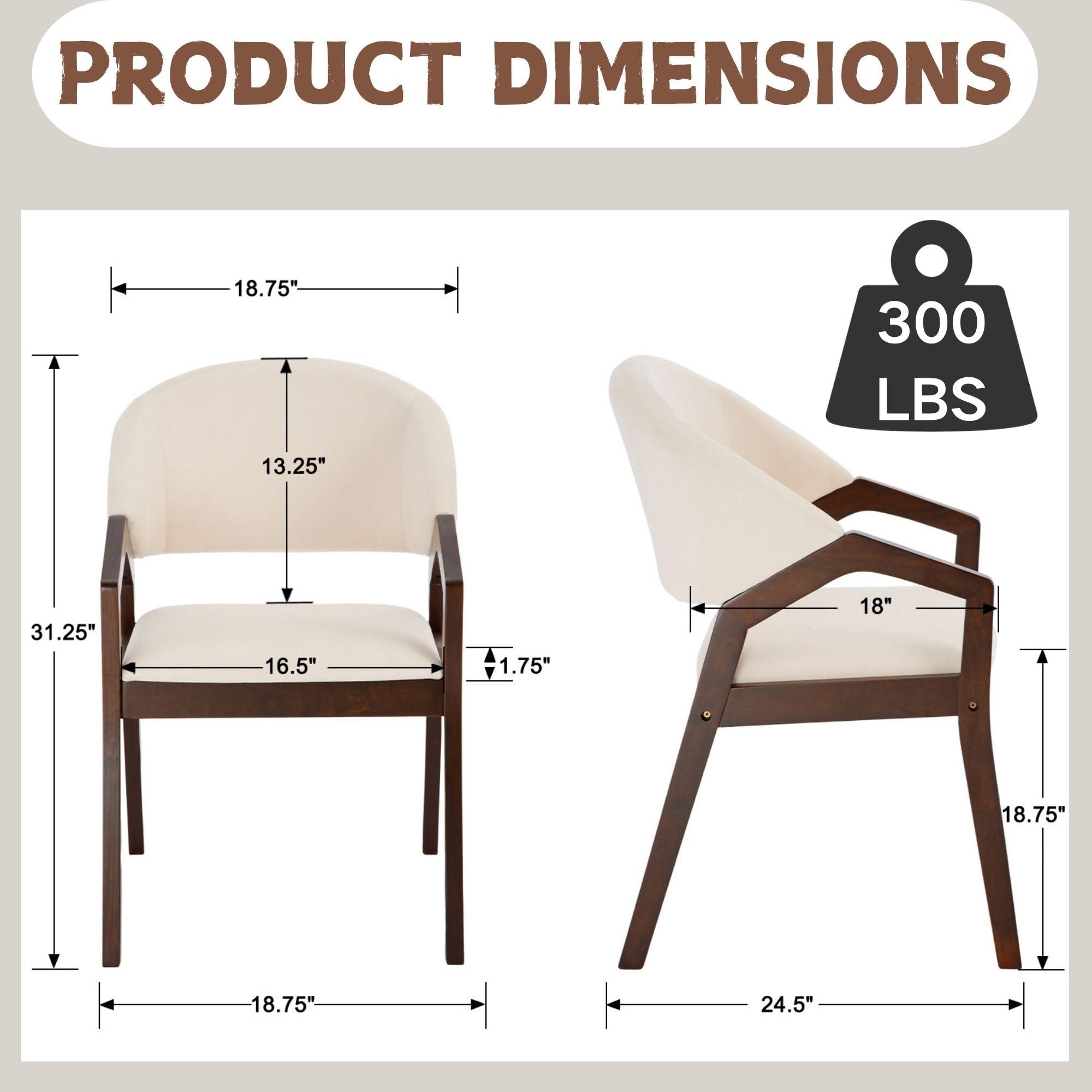 Wahson Wahson Mid Century Modern Dining Chairs Set of 4, Upholstered Fabric with Beige Chenille, Brown Solid Wood Frame