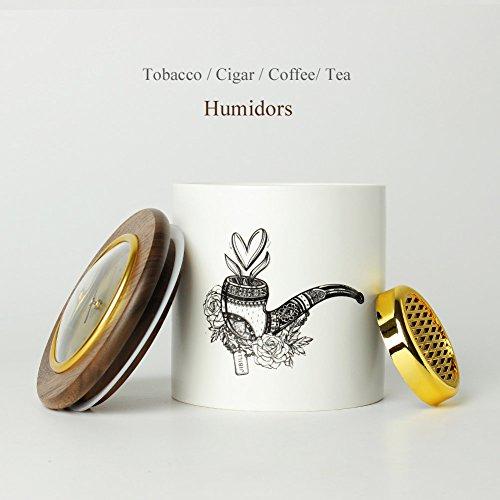 JIBILL JIBILL Ceramic Humidor Jar Tin Airtight Storage with Lid Integrated Hygrometer and Humidifier CG0016