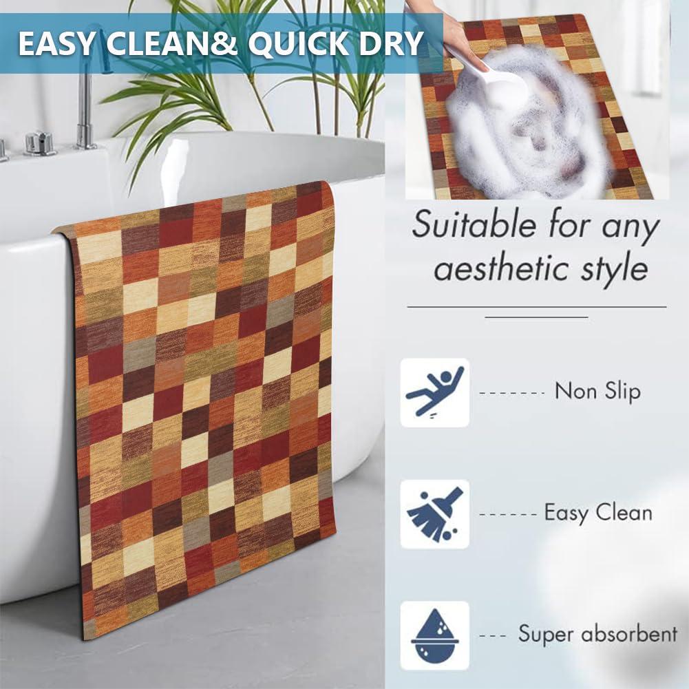 LITA LITA-Bath Rug Custom Size-Rubber Non Slip Quick Dry Super Absorbent Thin Rugs Fit Under Door-Washable Bathroom Floor Mats for in Front of Bathtub,Shower Room,Sink, Rainbow Square, 4\' x 44\'