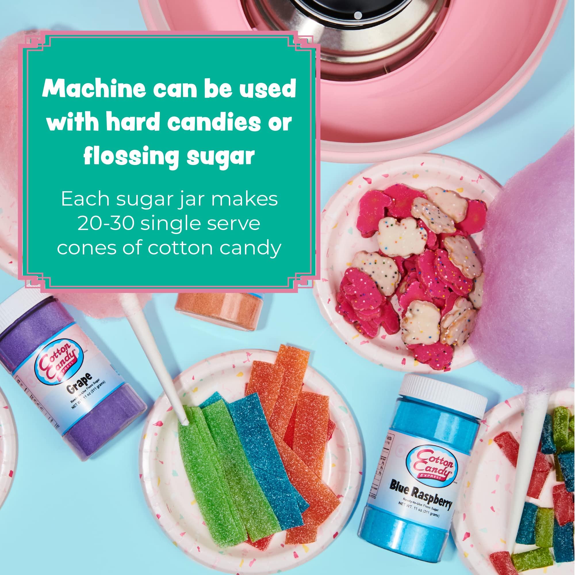Cotton Candy Express Cotton Candy Express CC1000-S Cotton Candy Machine, with 5 - 11oz. Jars of Cherry, Grape, Blue Raspberry, Orange, Pink Vanilla Floss Sugar & 50 Paper Cones Easy to Use and Clean