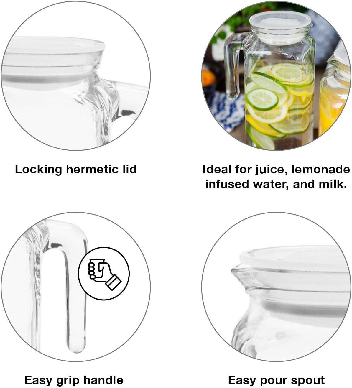 Bormioli Rocco Bormioli Rocco Glass Frigoverre Jug With Teal Airtight Lid, 1 Liter, Pitcher With Hermetic Sealing, Easy Pour Spout Handle For Water, Juice, Iced Coffee & Iced Tea.