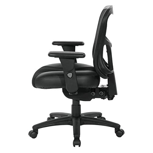 Office Star Office Star ProGrid Breathable High Back Manager's Chair with Leather and Mesh Seat, Adjustable Height and Arms, Dual Function Control, and 360 Degree Swivel, Black