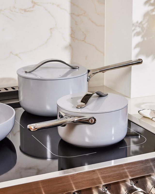 Caraway Caraway Nonstick Ceramic Sauce Pan with Lid (3 qt) - Non Toxic, PTFE & PFOA Free - Oven Safe & Compatible with All Stovetops (Gas, Electric & Induction) - Sage