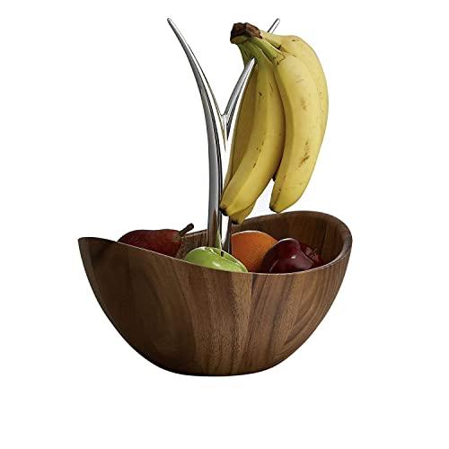 nambe nambe Fruit Tree Bowl | Fruit Basket with Banana Hanger | Large Decorative Wooden Fruit Bowl for Kitchen Counter or Centerpiece Table Décor | Made of Acacia Wood and Metal Alloy | 12-Inch