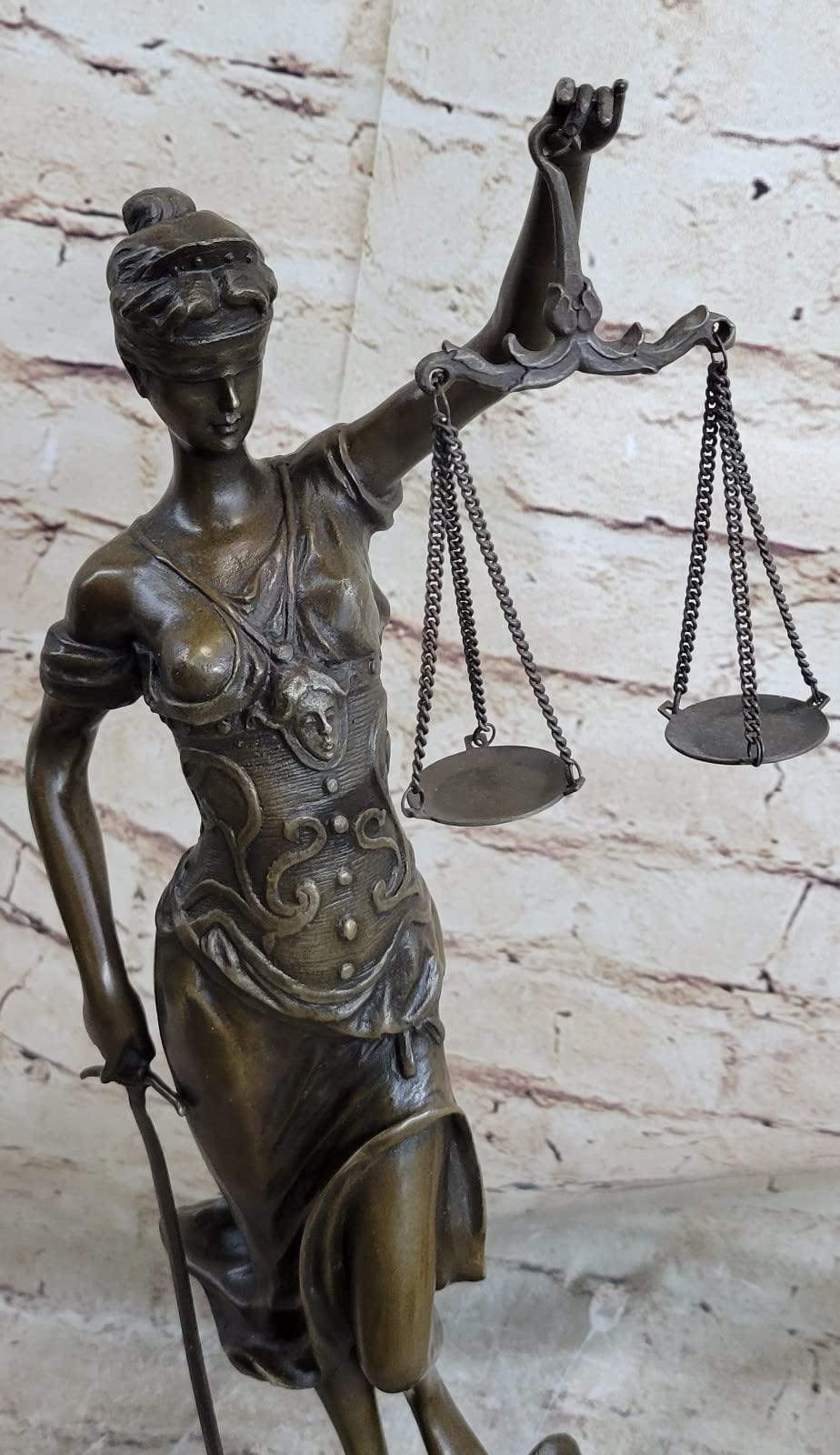 EUROPEAN BRONZE EUROPEAN BRONZE Lawyer Law Student Graduation Gift Lady Blind Justice Bronze Marble Statue Art