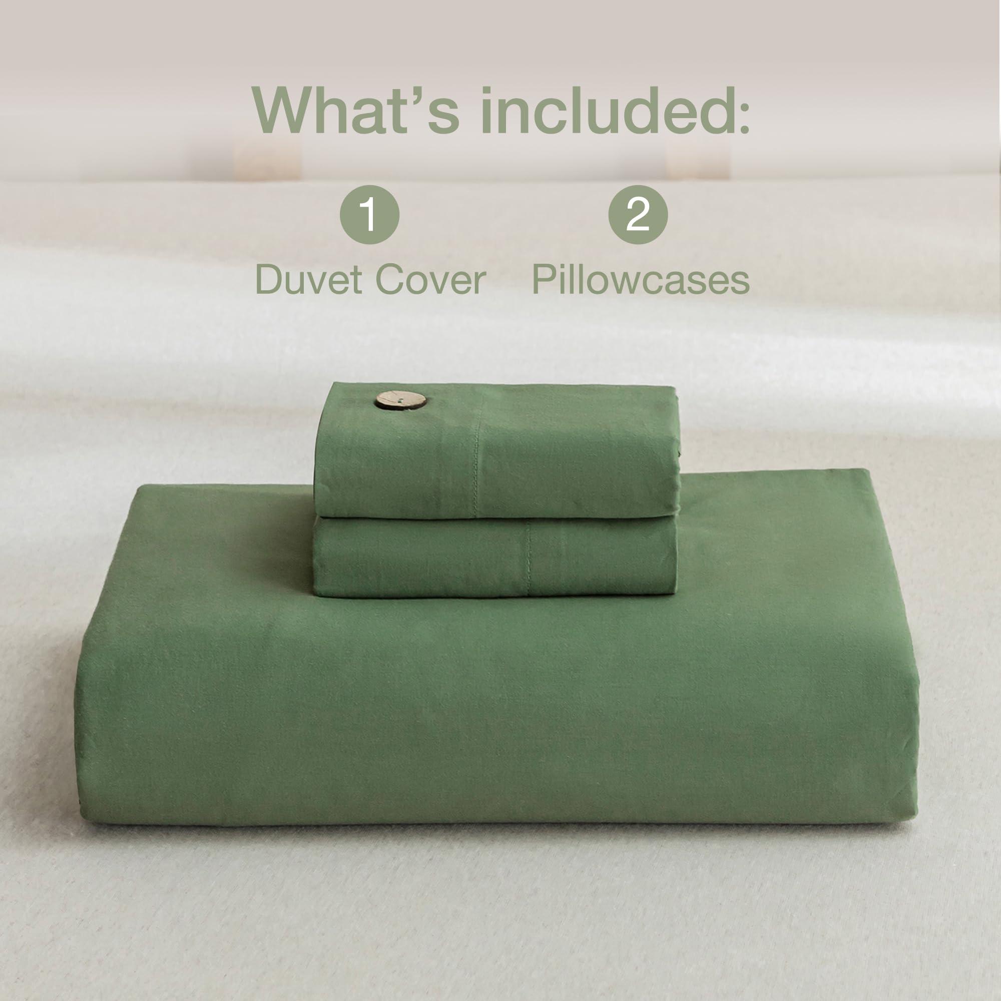 JELLYMONI JELLYMONI Cotton Duvet Cover Set - 100% Washed Cotton Linen Like Textured Comforter Cover, 3 Pieces Soft Bedding Set with Button Closure (Green, Super King 120\"x98\")