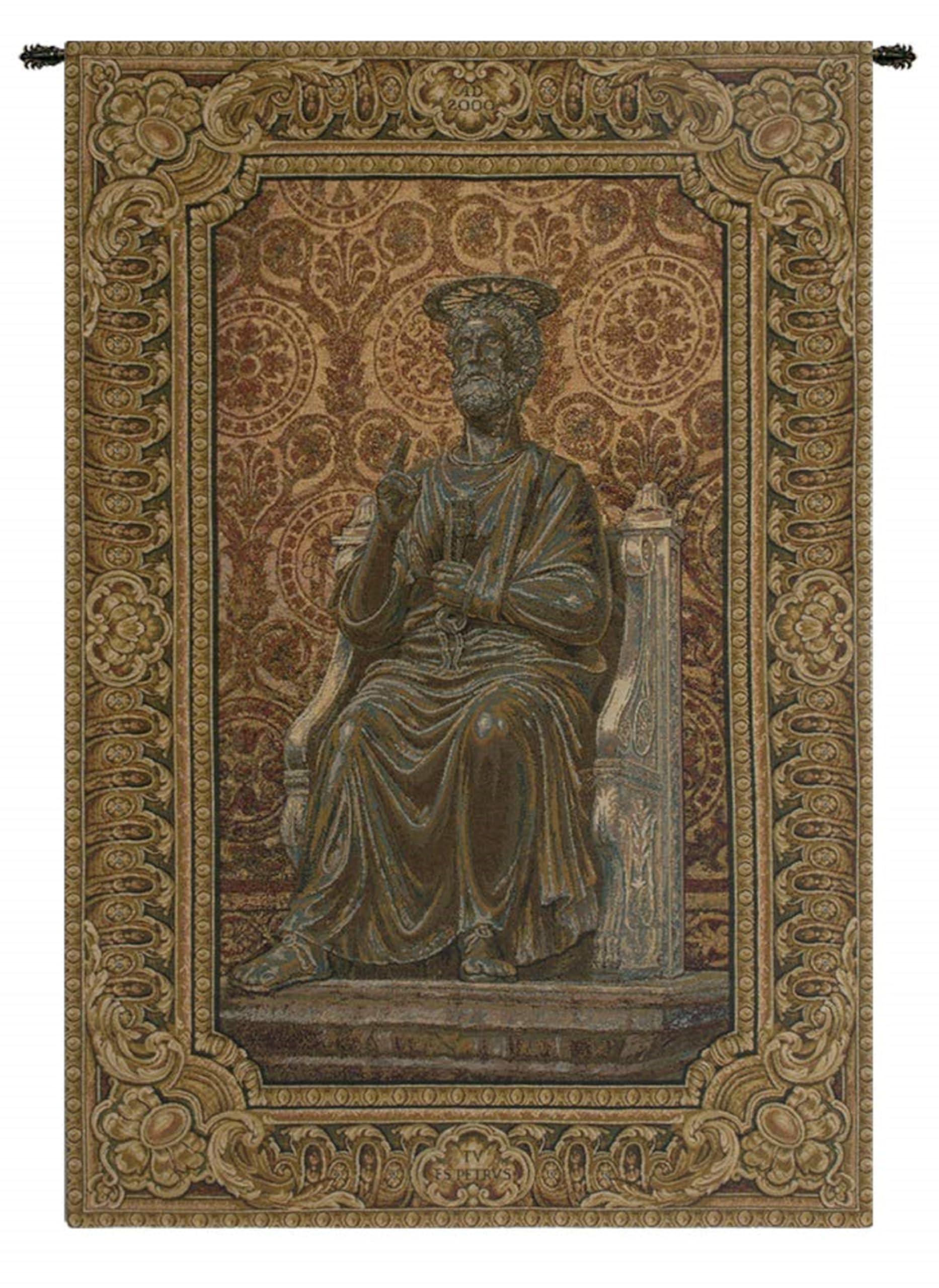 C Charlotte Home Furnishings Inc. Charlotte Home Furnishings Inc. Bronze Statue Of St. Pietro Italian Tapestry Wall Hanging 38 X 25 Inch Viscose Cotton And Polyester Blend Wall Art Perfect For Home Decor And Wall Decor