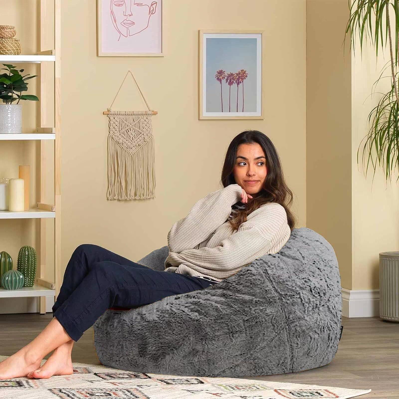 FIEATES FIEATES Bean Bag Chair for Adults Kids No Filling Comfy Giant Living Room Chairs Gaint Bean Bag for Stuffed Animal Storage, 6FT, Grey