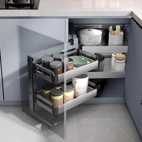 ZAIHW ZAIHW Blind Corner Cabinet Pull Out Organizer, Right, Silver, Modern, Kitchen, L-shape, 17.3\"W x 9.4\"D x 3\"H, 17.6lbs Capacity