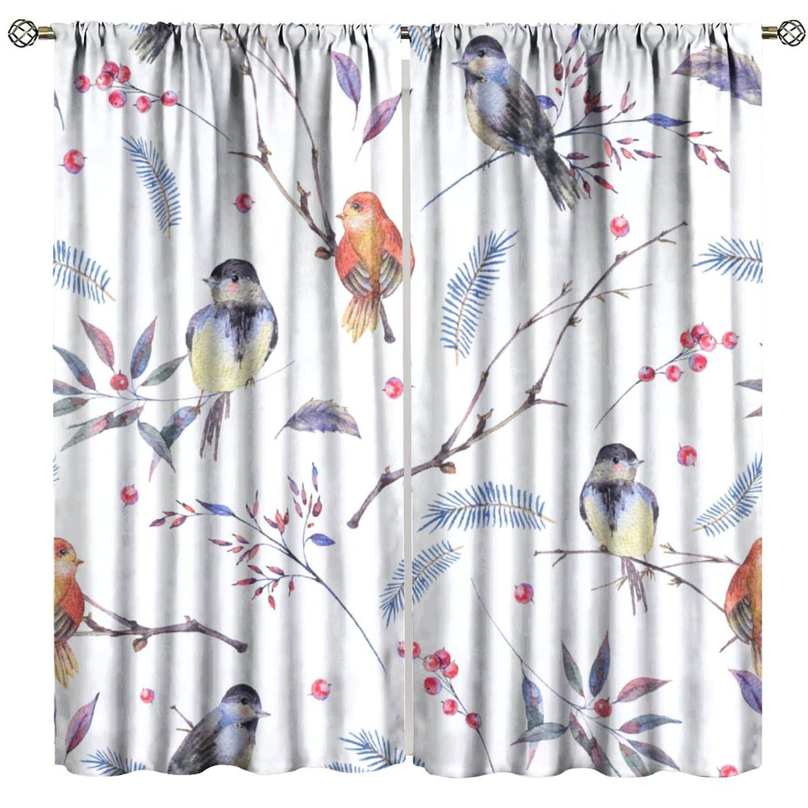 QLYYDS Cute Bird Blackout Curtains Branches Leaves Art Printed Window Drapes for Bedroom Living Room Kitchen Decor W21xL63in 2 Panels