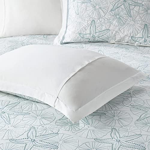 Harbor House Harbor House Cotton Comforter Set - Coastal Oceanic Sealife Design, All Season Down Alternative Bedding with Matching Shams, Bedskirt, Maya Bay, Seafoam Blue Full(80"x90") 4 Piece