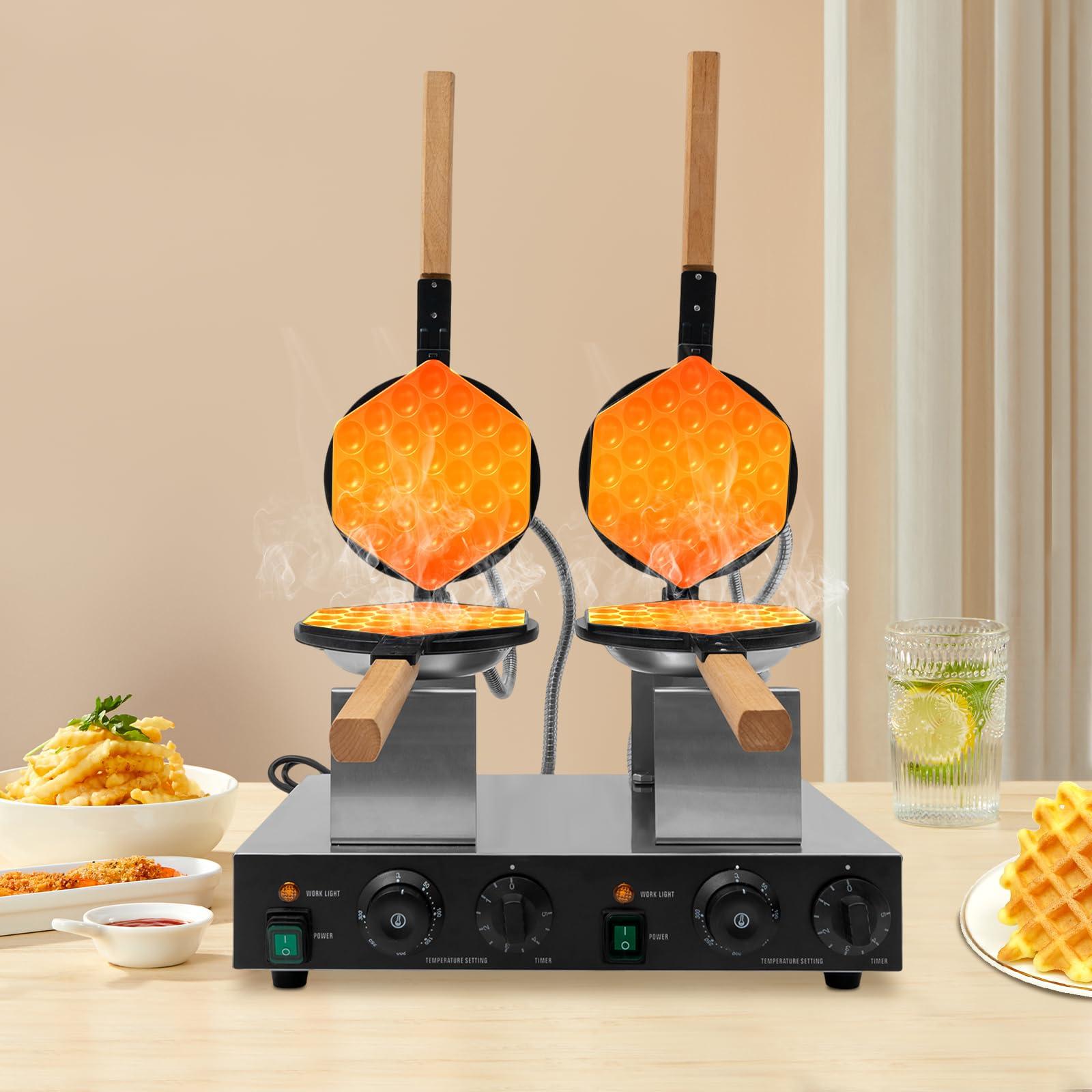 SBPKMARSCT Waffle Making Machine, 110V 2.83KW Commercial Double-Head Honeycomb Egg Shaped Waffle Maker Electric Stainless Steel Takoyaki Maker for Making Pancakes, Tea Restaurants, Fast Food Restaurants