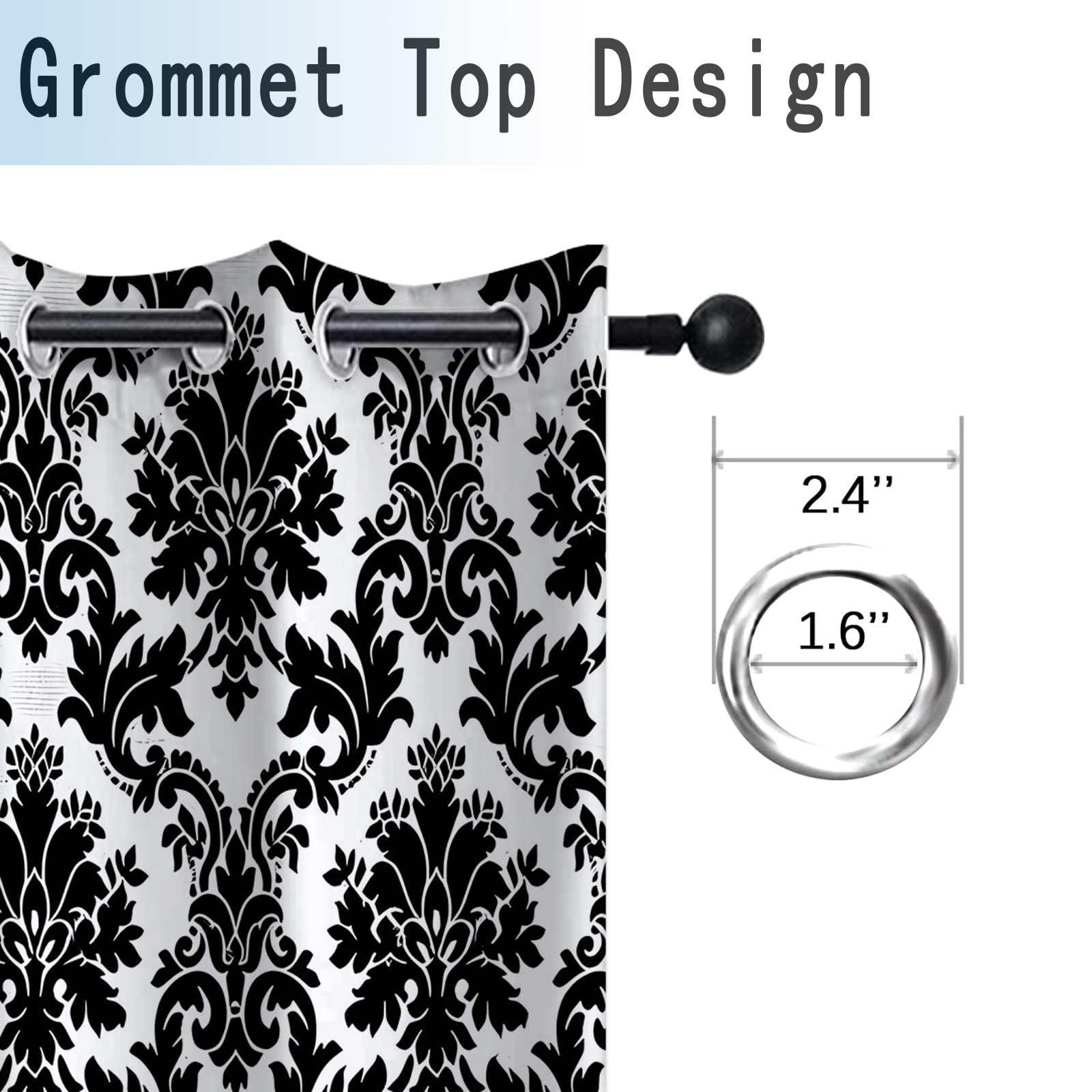 MomTumd MomTumd Damask Curtain 63 Inches Long Black and White Sun Blocking Curtains Room Darkening Window Drapes Treatment with Grommets for Bedroom 55 x 63 Inch
