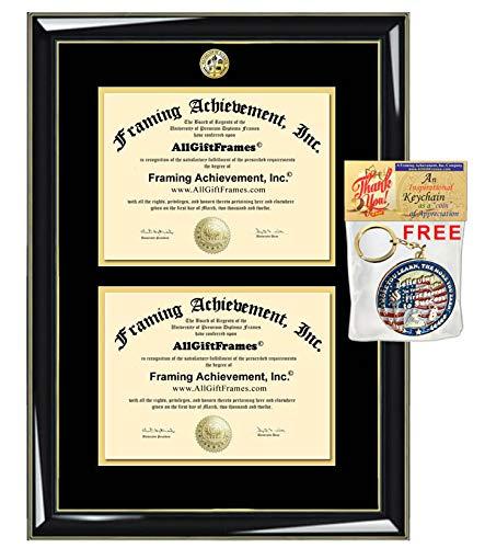 AllGiftFrames AllGiftFrames Double Two Certificate Frame Gold Seal Insignia Logo Dual Diploma College University Certificate Document Wood Glossy Majestic Black with Gold Accents Black Matted