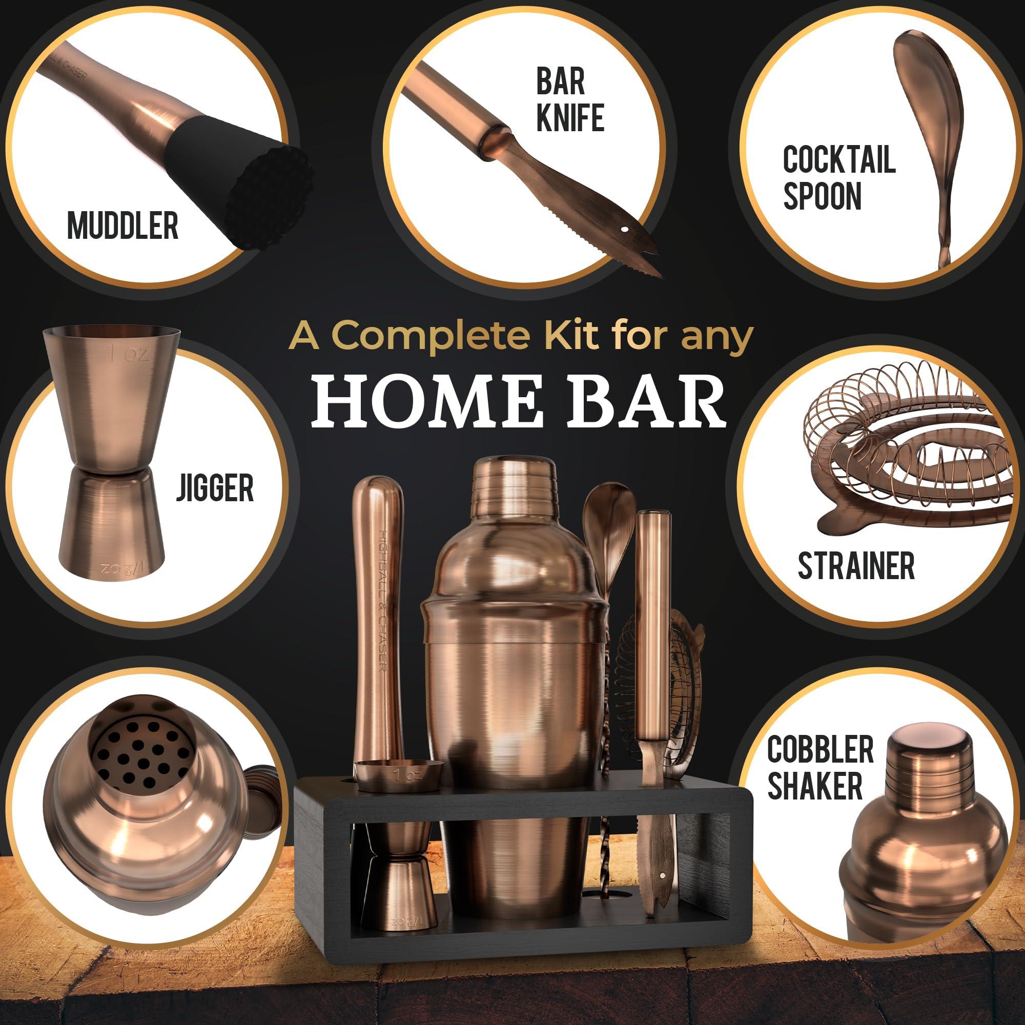 Highball & Chaser Highball & Chaser Cocktail Shaker Set: Bartender Kit for Home Bar Mixology Cocktail Bar Set Plus E-Book with 30 Recipes