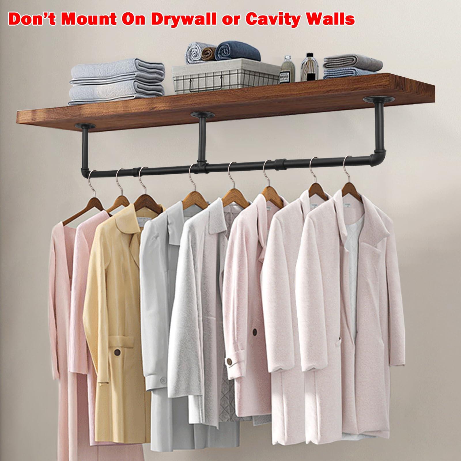 Livabber Livabber Industrial Pipe Clothes Rack, Heavy Duty Detachable Iron Garment Rack Wall Mounted, Rustic Saving Space Clothes Bar Multi-Purpose Hanging Rod for Bedroom, Closet, Black (50 Inch)