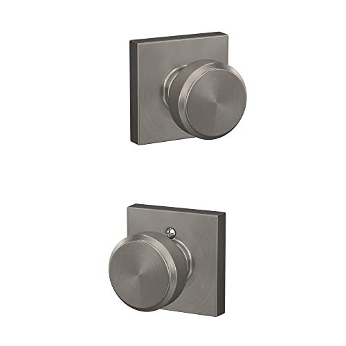 SCHLAGE Schlage F10 BWE 619 COL Bowery Door Knob with Collins Trim, Hall & Closet Passage Lock, Satin Nickel