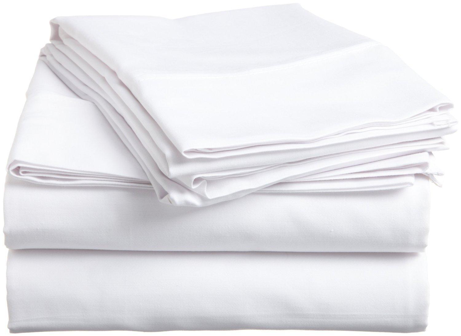 Elf Linen Elf Linen Luxurious 1500 Thread Count Italian Finish 100% Egyptian Cotton 4-Piece Bed Sheet Set, Queen, White Solid Pattern (Fits Mattress Up to 24-26\" Deep Pocket)