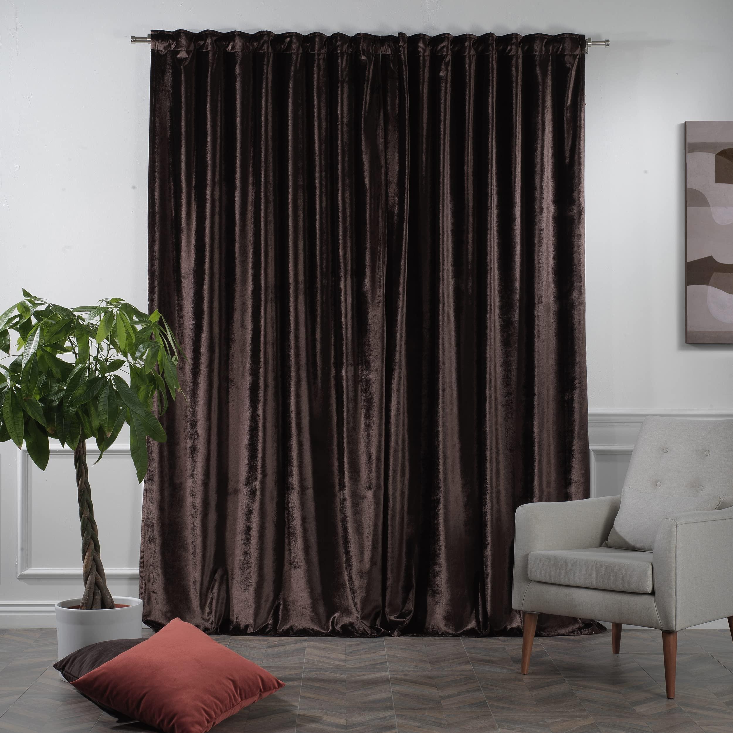 CASANEMA CASANEMA Mocha Extra Long Shiny Velvet Curtains Luxury Colors Light Blocking Hang Back Tap 1 Panel Curtain 5-30 Ft Home Dcor Custom Made Drapes -Made in Turkey (100" W x 120" L)