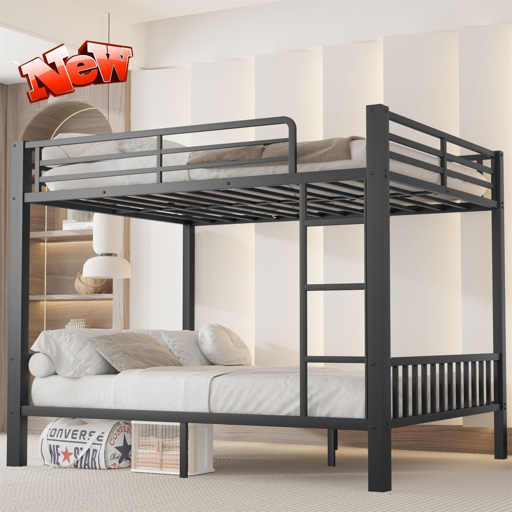 TIHWOALL TIHWOALL Latest Upgrade & Stronger Steel Queen Over Queen Bunk Bed, Heavy Duty Thickened More Rust-Proof Metal Bunk Queen Bed with Enhanced Legs & Slats (Easier Assembly) (Queen Over Queen-1)