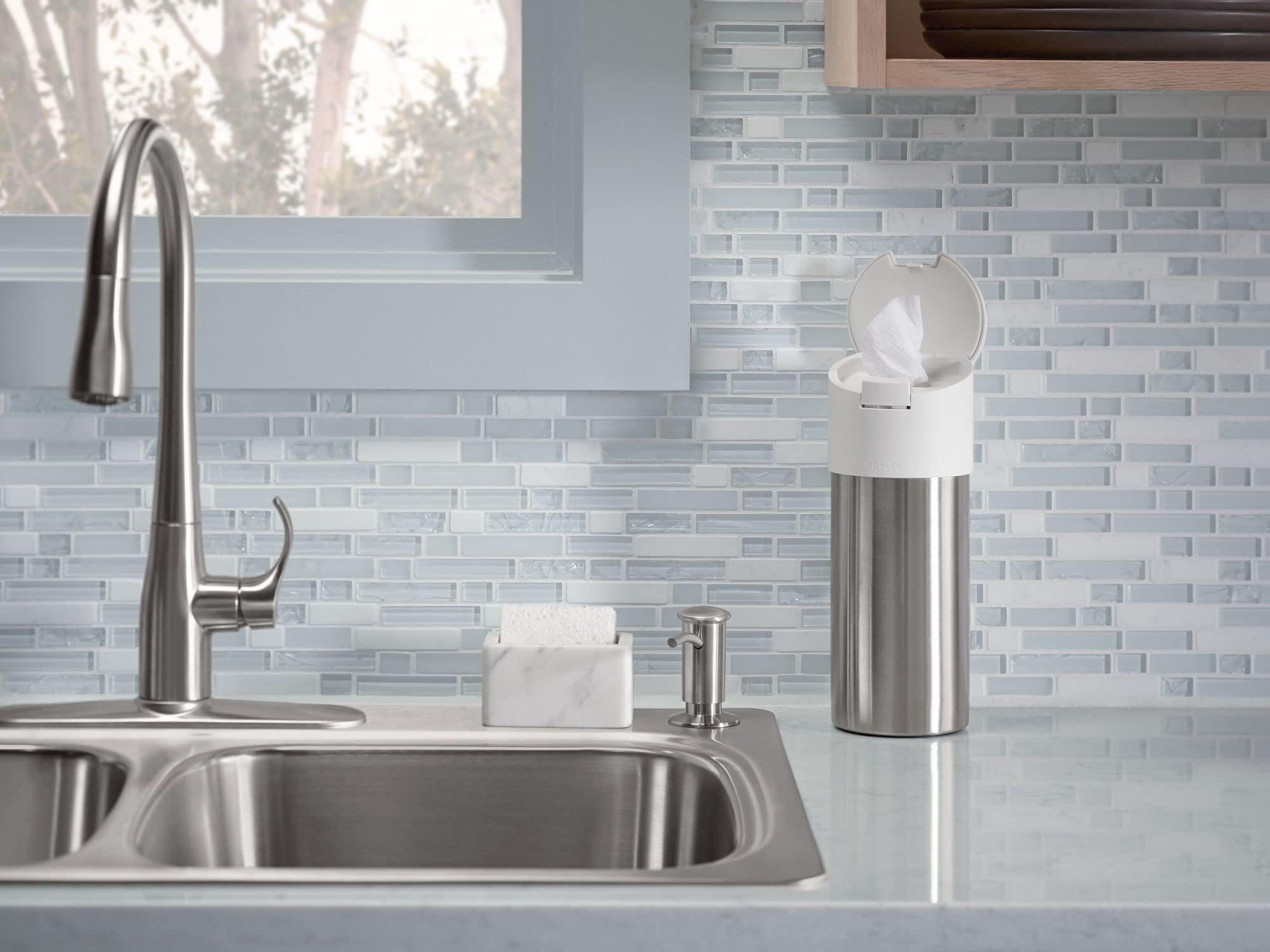 Kohler KOHLER 1895-C-BN Kitchen Sink Soap Dispenser with Contemporary Design, Store Liquid Soap or Dishwasher Liquid, Vibrant Brushed Nickel, 16oz