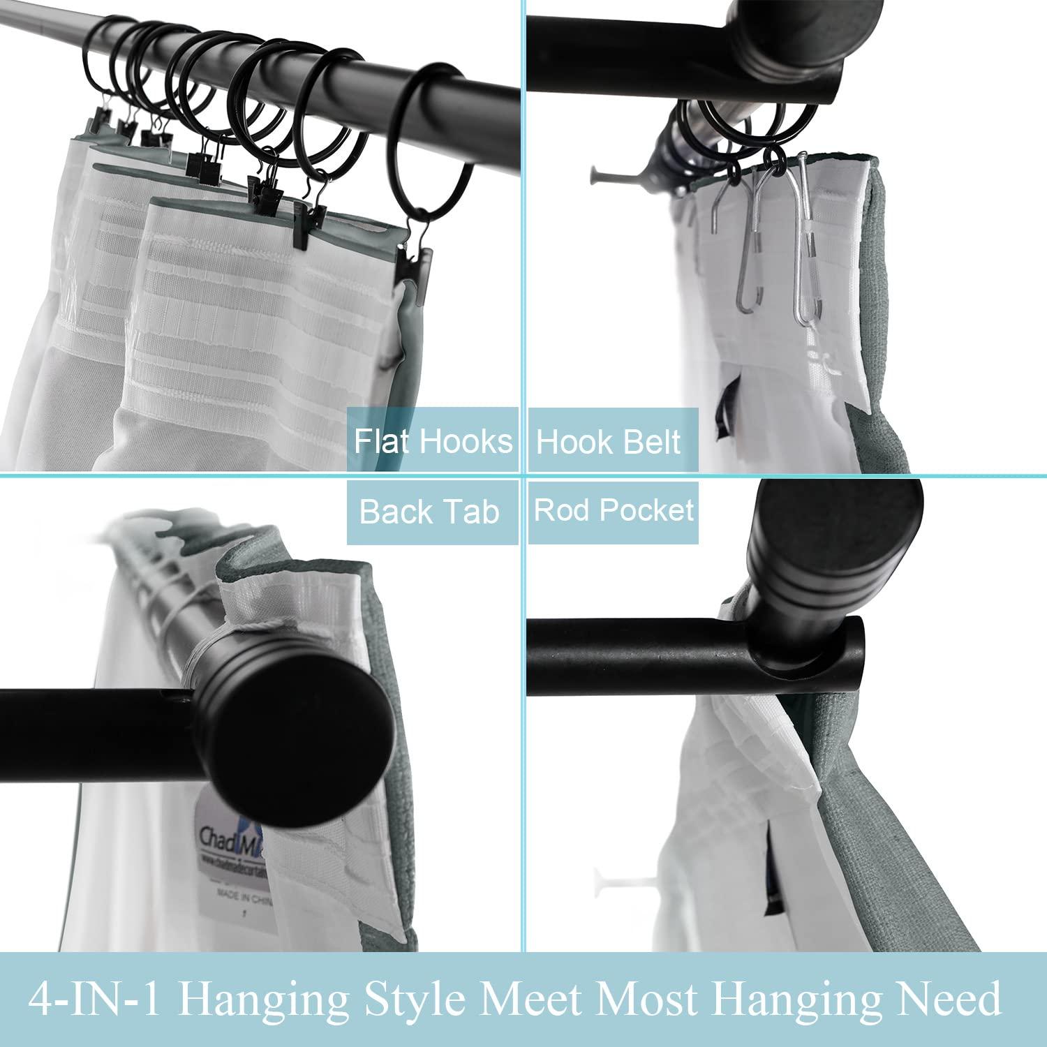 ChadMade ChadMade 240 Inches Long Linen Curtains, 2 Panels 52Wx240L Dark Grey, Rod Pocket Back Tab Hook Belt Flat Hooks Privacy Lined Draperies for Traverse Rod, Tallis Collection