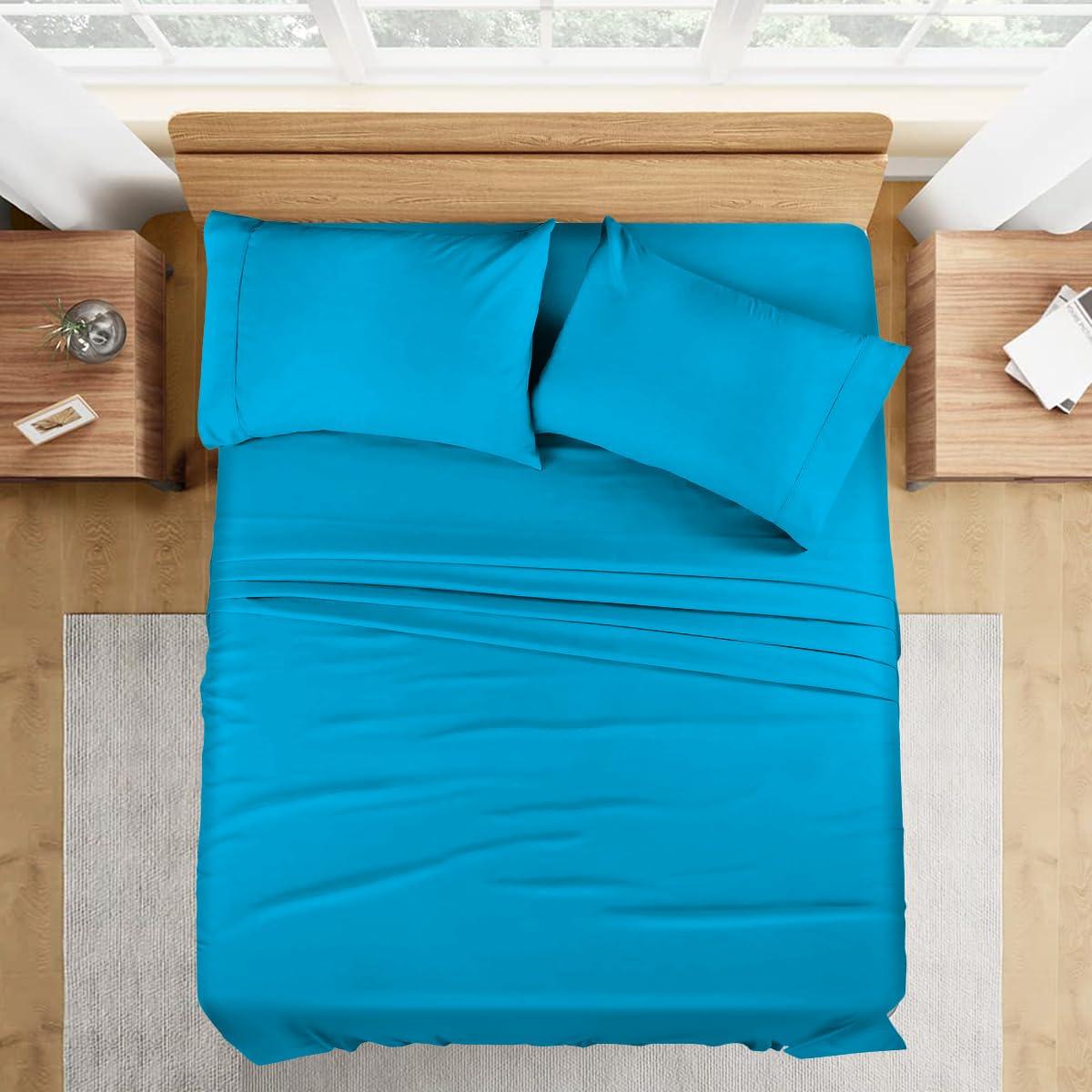 Sophia Cotton Club King Size Sheets Hotel Luxury Soft 550-TC Egyptian Cotton - Sheet Set for King Size (76x80) Mattress Fits 24-26 Inches Fully Elastic Deep Pocket (Solid, Turquoise)