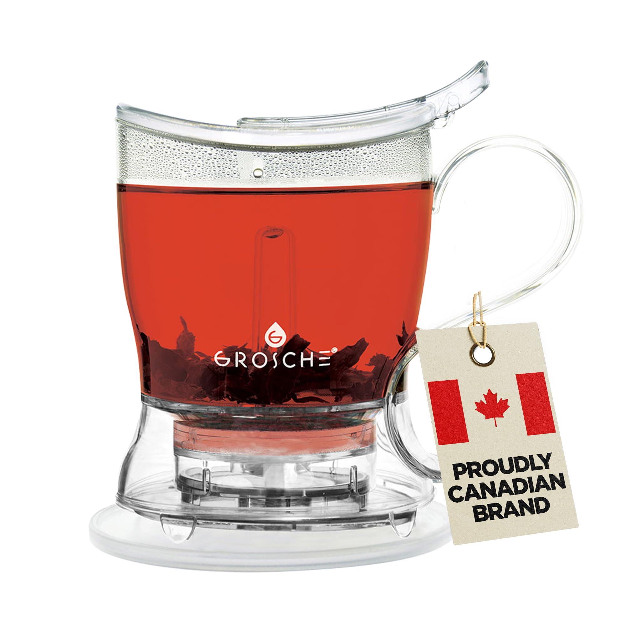GROSCHE GROSCHE Aberdeen Tea Infuser Teapot & Smart Tea Maker - BPA-Free, Drip-Free Design | Coaster | Easy Brew | Easy Clean Steeper (17.7 oz - 525 ml)