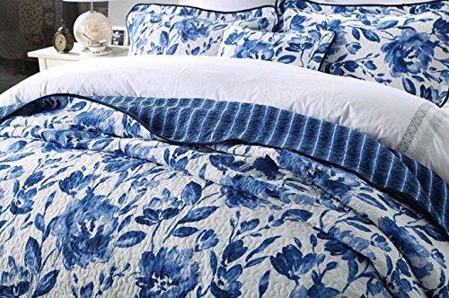 HNNSI HNNSI Blue and White Porcelain Cotton Quilt Bedspread Sets Queen Size 3 Pieces,Chinese Style Floral Comforter Bedding Sets