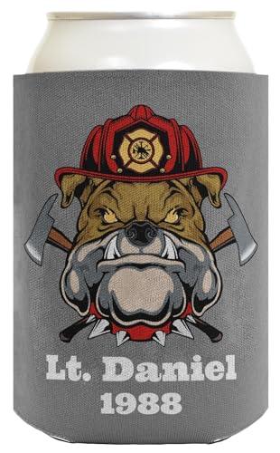 Personalized Gifts Fire Fighter Gifts For Son Personalized Firefighter Bulldog Mascot 12-Pack Personalized Can Coolie Drink Coolers Coolies Bulldog