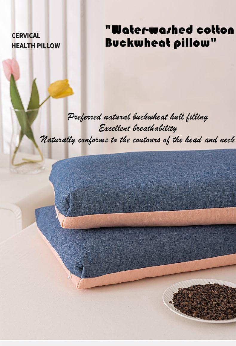 OvOHapia OvOHapia Japanese Buckwheat Pillows, Japanese Buckwheat Pillows for Sleeping, Comfy Comfy Buckwheat Pillow (Blue,21 * 11in)